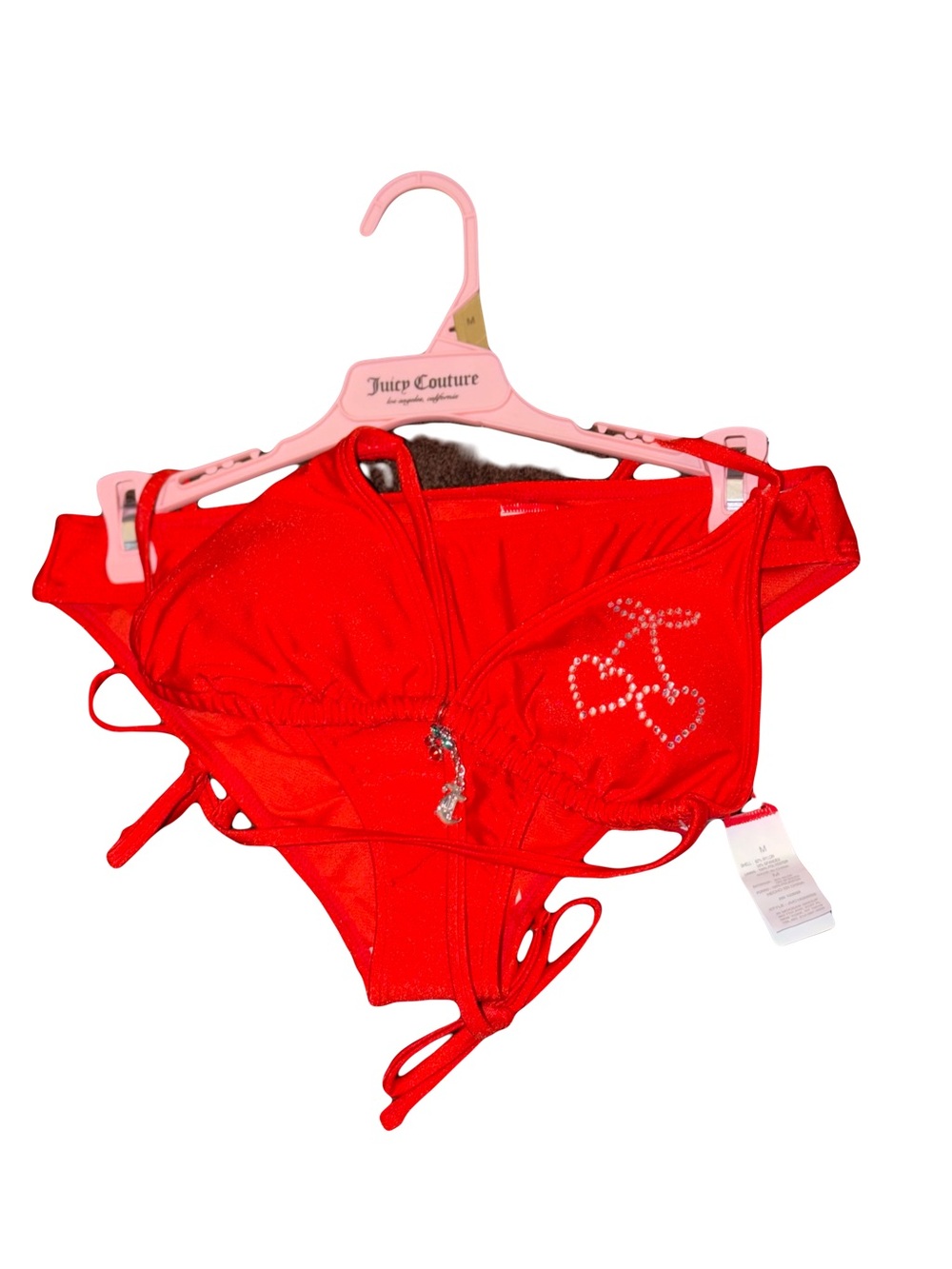 MED Juicy Couture Red Rhinestone Heart Bikini Top